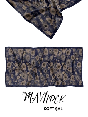 Mavi İpek Soft Pamuk Şal Desen 1 D4