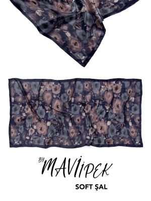 Mavi İpek Soft Pamuk Şal Desen 1 D5