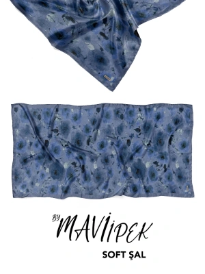 Mavi İpek Soft Pamuk Şal Desen 1 D8