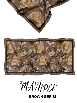 Mavi İpek Soft Pamuklu Şal Kahve Serisi D1