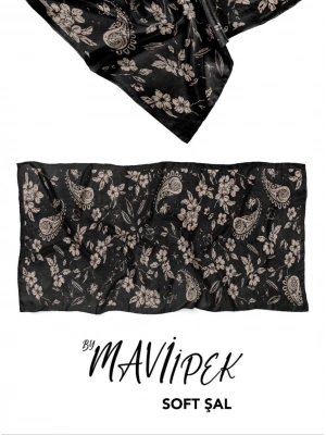 Mavi İpek Soft Pamuk Şal Siyah Serisi D1