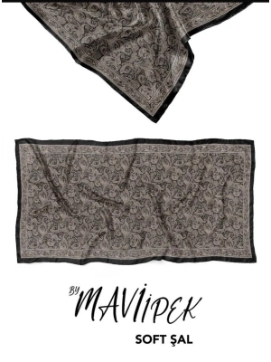 Mavi İpek Soft Pamuk Şal Siyah Serisi D10