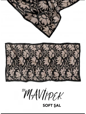 Mavi İpek Soft Pamuk Şal Siyah Serisi D2