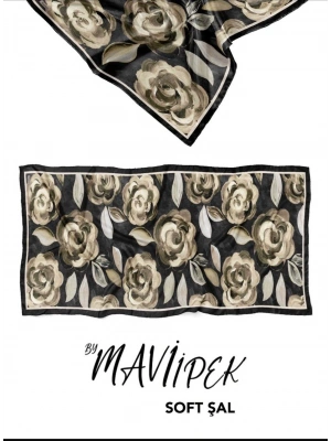 Mavi İpek Soft Pamuk Şal Siyah Serisi D7