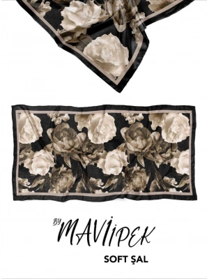 Mavi İpek Soft Pamuk Şal Siyah Serisi D8