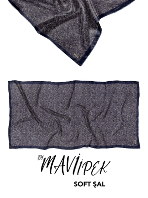 Mavi İpek Soft Pamuklu Şal Desen 2 D2