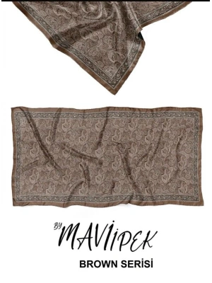 Mavi İpek Soft Pamuklu Şal Kahve Serisi D11
