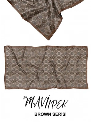 Mavi İpek Soft Pamuklu Şal Kahve Serisi D2