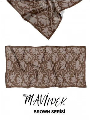 Mavi İpek Soft Pamuklu Şal Kahve Serisi D3