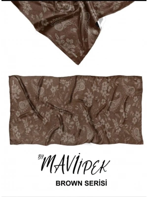 Mavi İpek Soft Pamuklu Şal Kahve Serisi D4