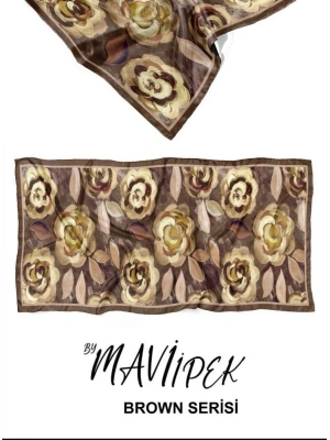Mavi İpek Soft Pamuklu Şal Kahve Serisi D6