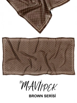 Mavi İpek Soft Pamuklu Şal Kahve Serisi D7