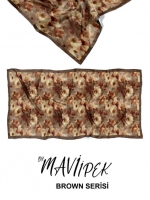 Mavi İpek Soft Pamuklu Şal Kahve Serisi D8