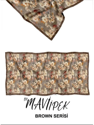Mavi İpek Soft Pamuklu Şal Kahve Serisi D9