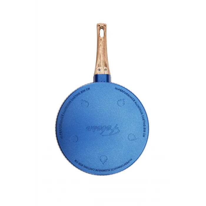26 cm Febern Premium Bio Granit Alüminyum Döküm Nisch Tava (Klasik Mavi-Açık Ahşap Kulp)