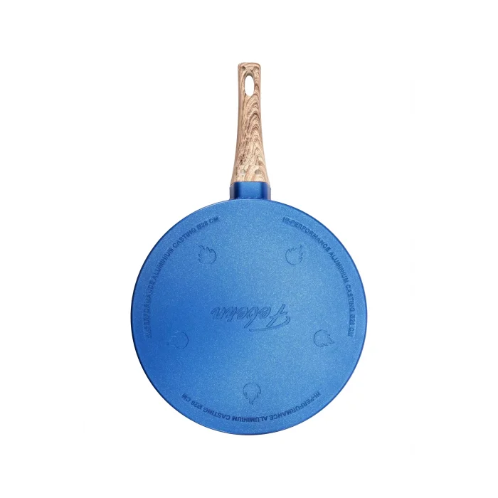 28 cm Febern Premium Bio Granit Alüminyum Döküm Nisch Tava (Klasik Mavi-Açık Ahşap Kulp)