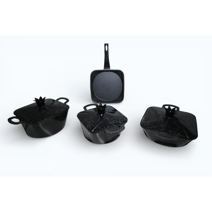 Febern Premium Bio Granit Alüminyum Döküm Nar Tencere Set - Black/Silver Edition