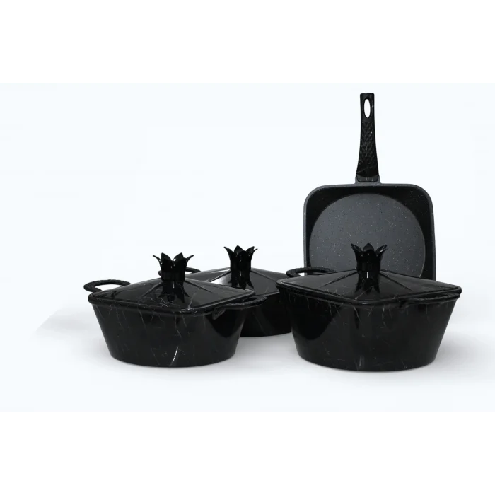 Febern Premium Bio Granit Alüminyum Döküm Nar Tencere Set - Black/Silver Edition