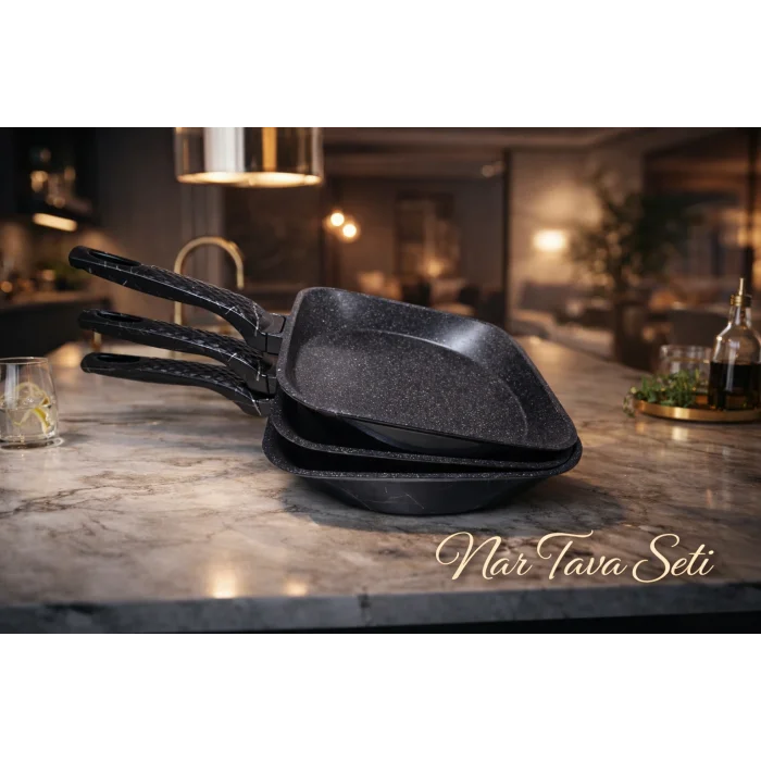 Febern Premium Bio Granit Alüminyum Döküm Nar Tava Set - Black/Silver Edition