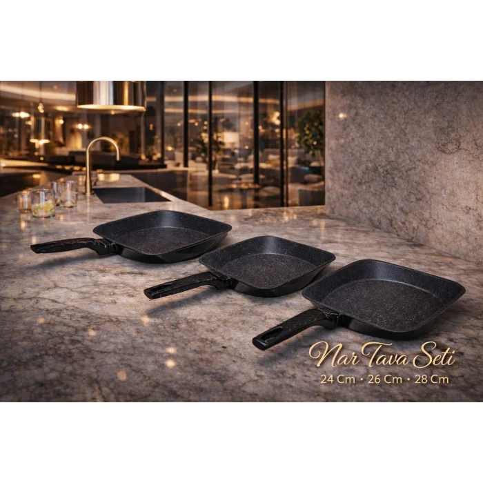 Febern Premium Bio Granit Alüminyum Döküm Nar Tava Set - Black/Silver Edition