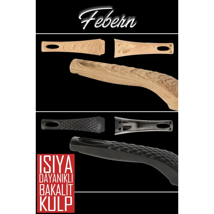 26 cm Febern Premium Bio Granit Alüminyum Döküm Nisch Tava (Metalik Kırmızı-Açık Ahşap Kulp)