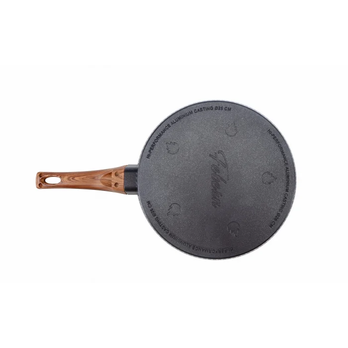 Febern Premium Bio Granit Alüminyum Döküm Nisch Tava Seti (Siyah-Koyu Ahşap Kulp)