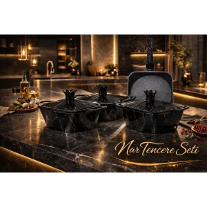 Febern Premium Bio Granit Alüminyum Döküm Nar Tencere Set - Black/Silver Edition