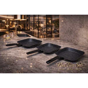 Febern Premium Bio Granit Alüminyum Döküm Nar Tava Set - Black/Silver Edition