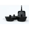 Febern Premium Bio Granit Alüminyum Döküm Nar Tencere Set - Black/Silver Edition