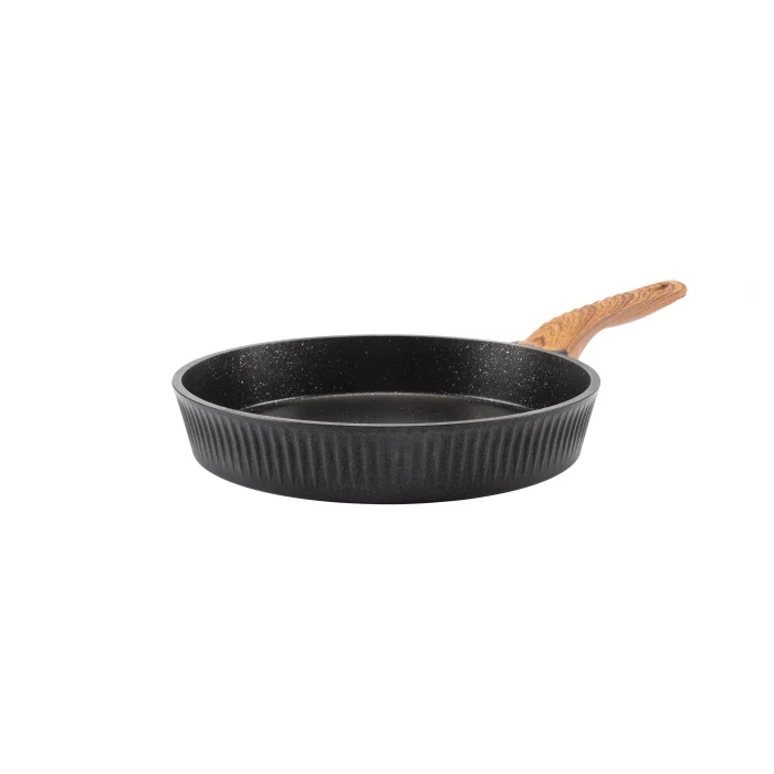 26 cm Febern Premium Bio Granit Alüminyum Döküm Nisch Tava (Siyah-Koyu Ahşap Kulp)