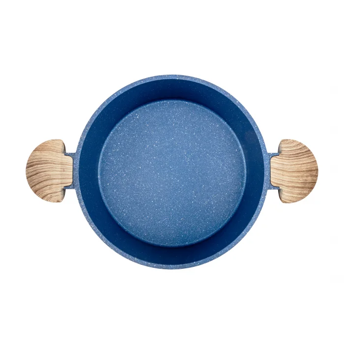 Febern Premium Bio Granit Alüminyum Döküm Nisch Tencere Seti (Klasik Mavi-Açık Ahşap Kulp)