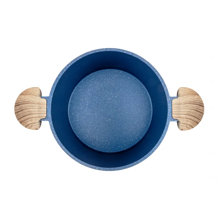 Febern Premium Bio Granit Alüminyum Döküm Nisch Tencere Seti (Klasik Mavi-Açık Ahşap Kulp)
