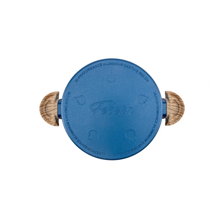 Febern Premium Bio Granit Alüminyum Döküm Nisch Tencere Seti (Klasik Mavi-Açık Ahşap Kulp)