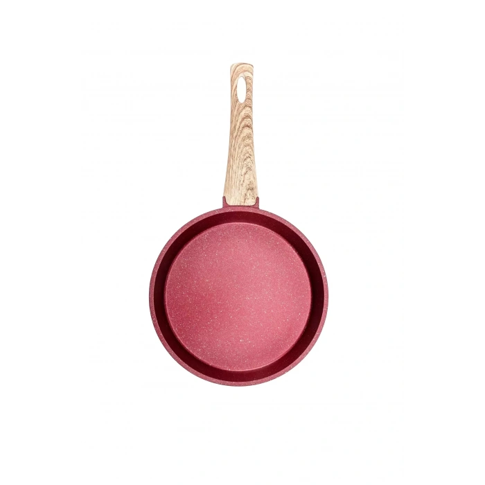 24 cm Febern Premium Bio Granit Alüminyum Döküm Nisch Tava (Metalik Kırmızı-Açık Ahşap Kulp)