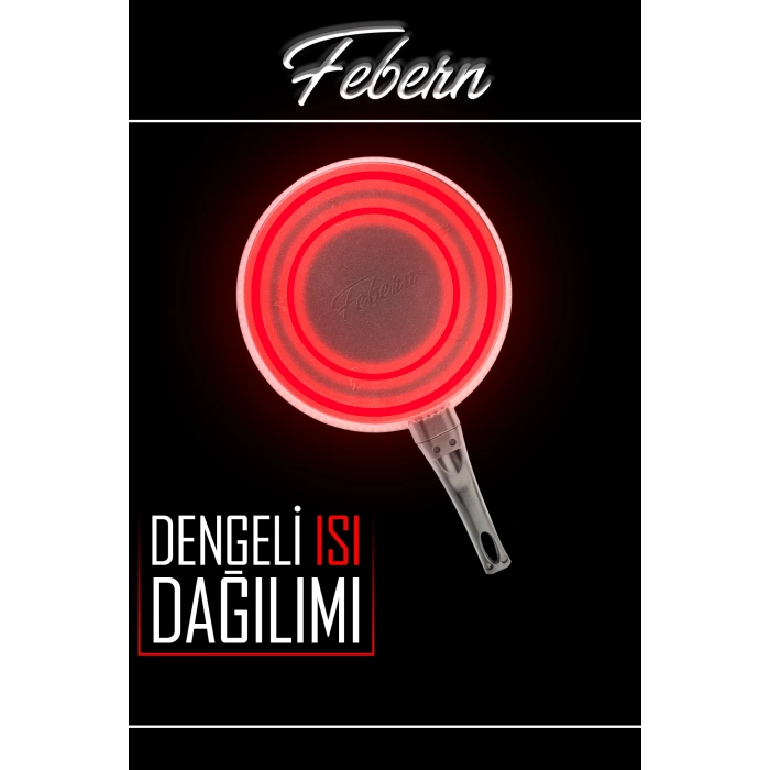 28 cm Febern Premium Bio Granit Alüminyum Döküm Nisch Tava (Metalik Kırmızı-Açık Ahşap Kulp)