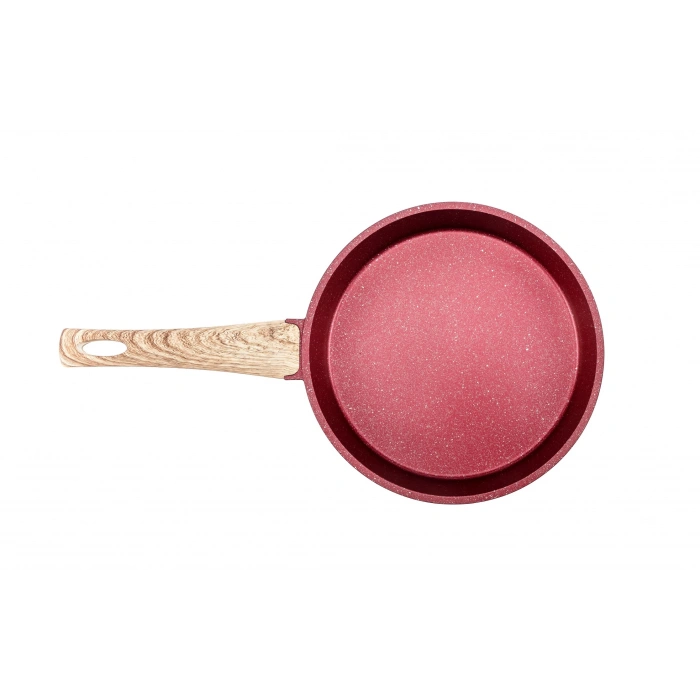 Febern Premium Bio Granit Alüminyum Döküm Nisch Tava Seti (Metalik Kırmızı-Açık Ahşap Kulp)