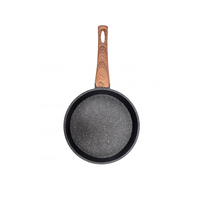 26 cm Febern Premium Bio Granit Alüminyum Döküm Nisch Tava (Siyah-Koyu Ahşap Kulp)