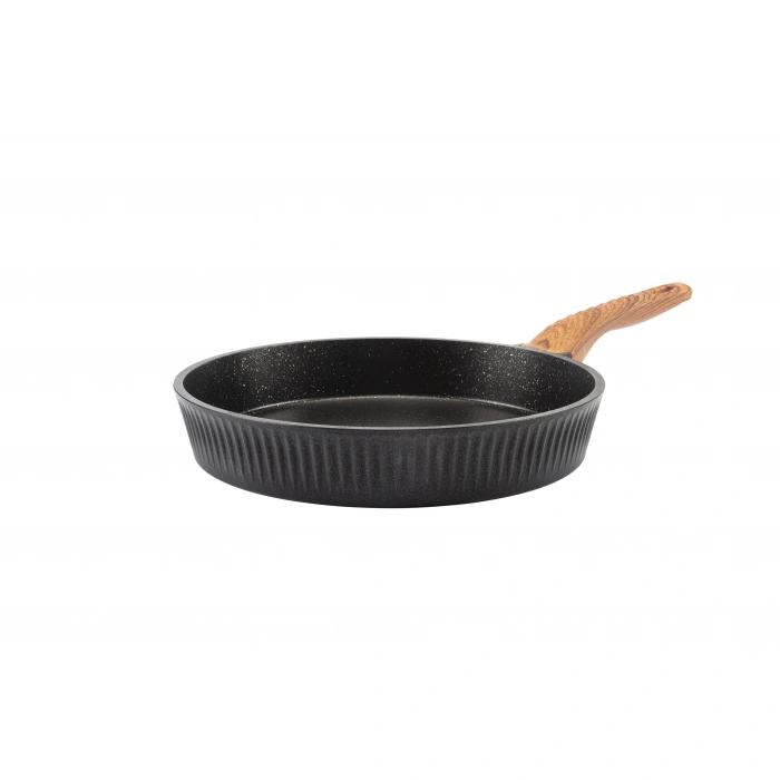 26 cm Febern Premium Bio Granit Alüminyum Döküm Nisch Tava (Siyah-Koyu Ahşap Kulp)