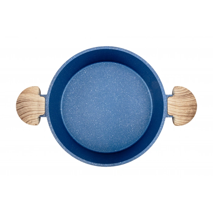 Febern Premium Bio Granit Alüminyum Döküm Nisch Tencere Seti (Klasik Mavi-Açık Ahşap Kulp)