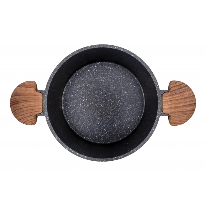 Febern Premium Bio Granit Alüminyum Döküm Nisch Tencere Seti (Siyah-Koyu Ahşap Kulp)
