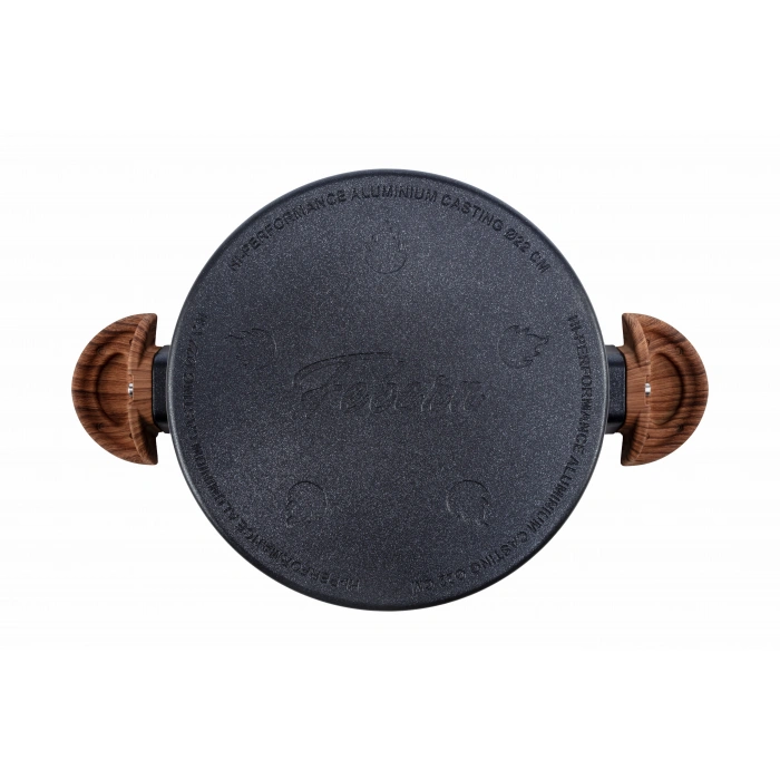 Febern Premium Bio Granit Alüminyum Döküm Nisch Tencere Seti (Siyah-Koyu Ahşap Kulp)