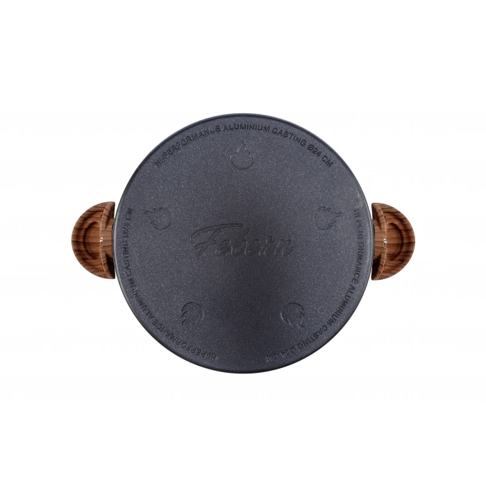 Febern Premium Bio Granit Alüminyum Döküm Nisch Tencere Seti (Siyah-Koyu Ahşap Kulp)