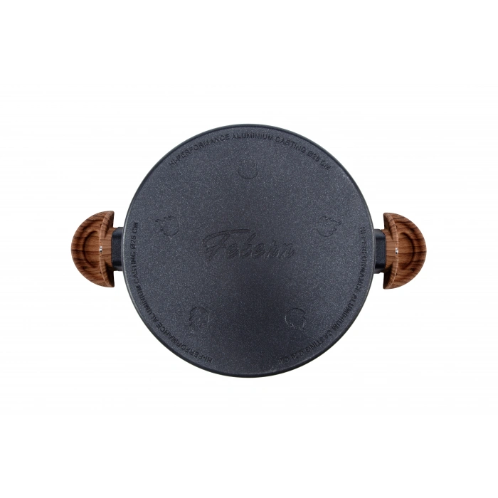 Febern Premium Bio Granit Alüminyum Döküm Nisch Tencere Seti (Siyah-Koyu Ahşap Kulp)