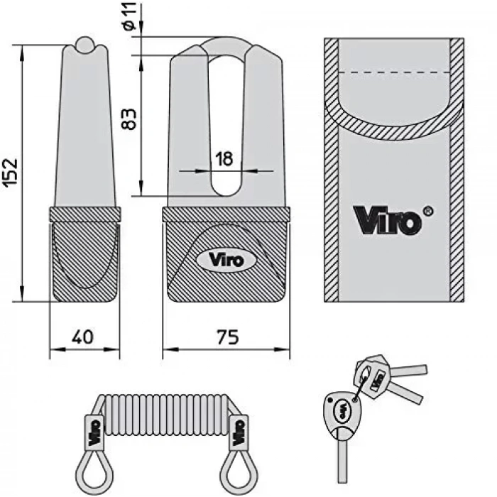 VİRO BLINDATO, 11mm Disk kilidi. motosiklet ve scooterlar için ekstra sertleştirilmiş, 3 anahtarlı. KIRILMAZ-KESİLMEZ
