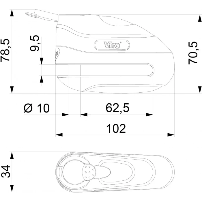 VİRO HAMMER - 10mm Disk kilidi. Ekstra dayanıklı, scooterlar ve motorsikletler için uygundur. KIRILMAZ - KESİLMEZ