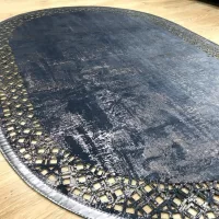 Hoom Rugs Deri Halı Lacivert Oval Dekoratif Deri Halı
