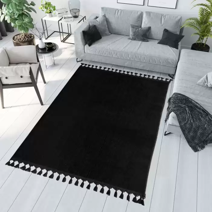 Hoom Rugs Tğr Cool Siyah Peluş Yıkanabilir Halı