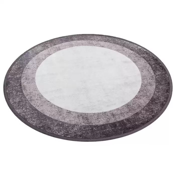 Hoom Rugs Rome 8721 Gri Antrasit Saçaklı Daire Halı