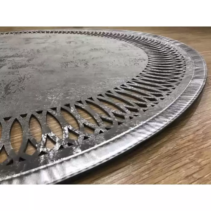 Hoom Rugs Deri Halı Gri Daire Dekoratif Deri Halı