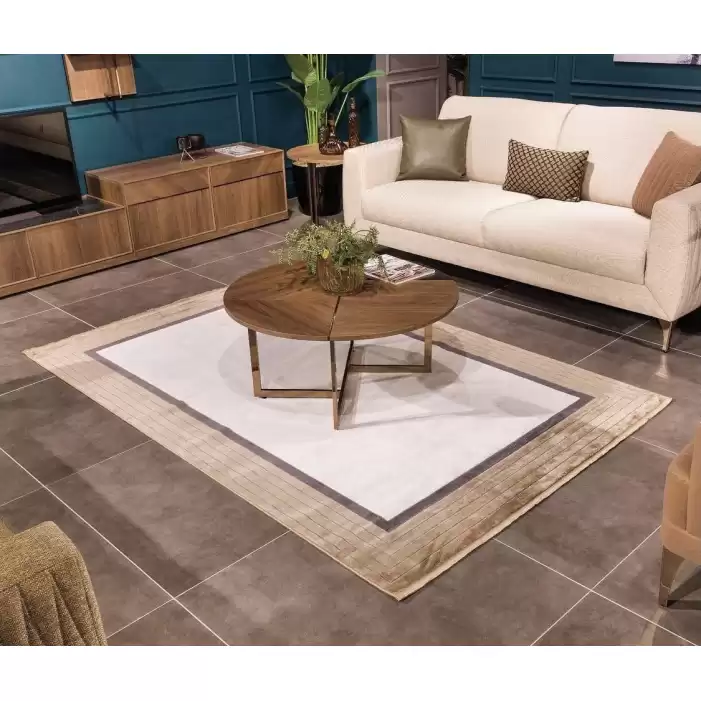 Hoom Rugs Rome 8727 Krem Gold Çerçeveli Modern Salon Halısı